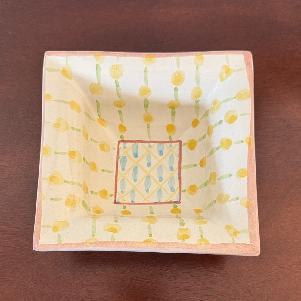 MacKenzie-Childs White and Terracotta Square Bowl
